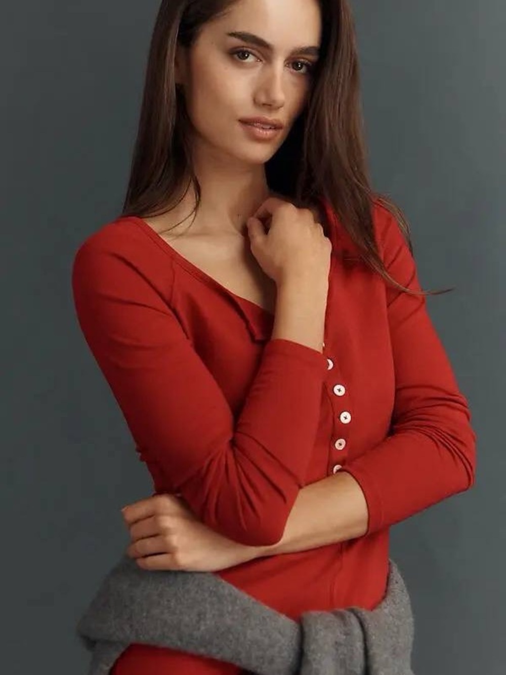 L*Space Women Red Henley Maxi Dress Long Sleeve Button Front Size S NWT - Picture 5 of 10